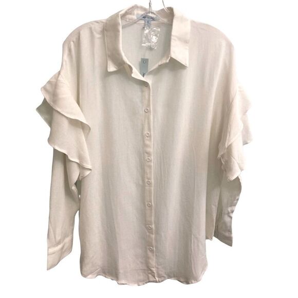 She + Sky White Button Down Blouse Size Medium - Picture 1 of 6